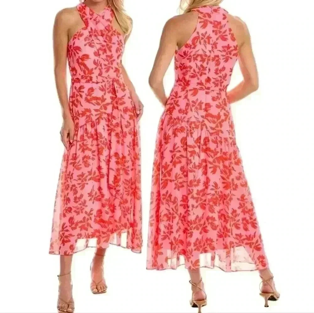 Taylor Pink Chiffon Sleeveless Dress